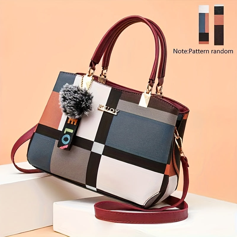 Stylish Grid Pattern Shoulder Bag - Top-Handle Bag with Magnetic Closure, Multiple Compartments, Spacious Interior, Perfect for Formal Occasions, Work, School, and Daily Use - Elegant and Practical Accessory